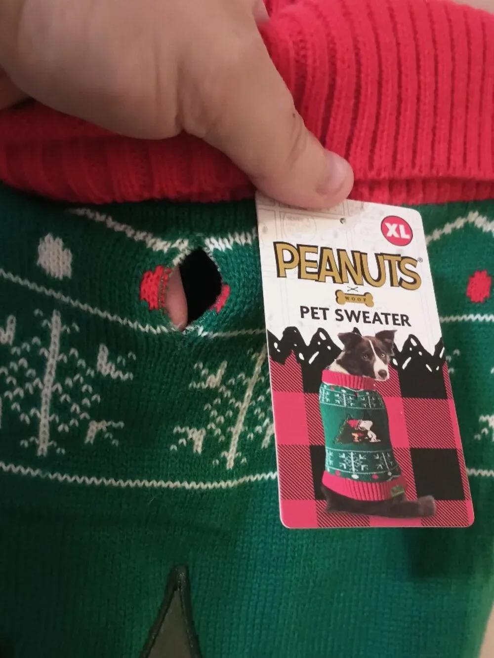 NWT~ Peanuts Snoopy & Woodstock Green & Red Knit Holiday Pet Sweater (Size:  XL)